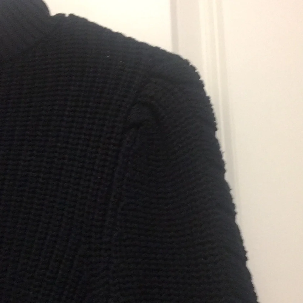 Aqua Pullover Knit Sweater high neck braid detail arms/pleat shoulders size M